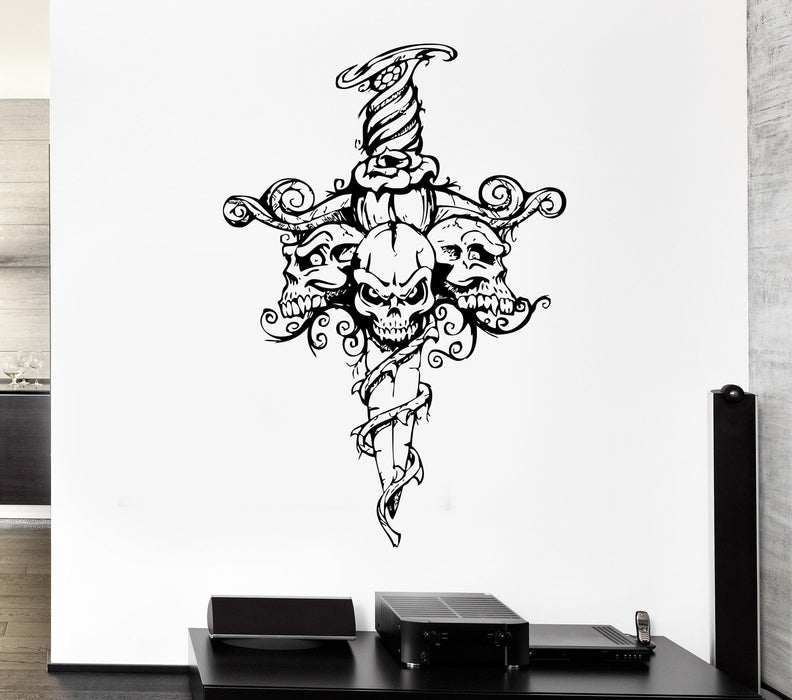 Wall Decal Skull Skeleton Sword Poison Ivy Flower Monster Vinyl Decal Unique Gift (ed334)