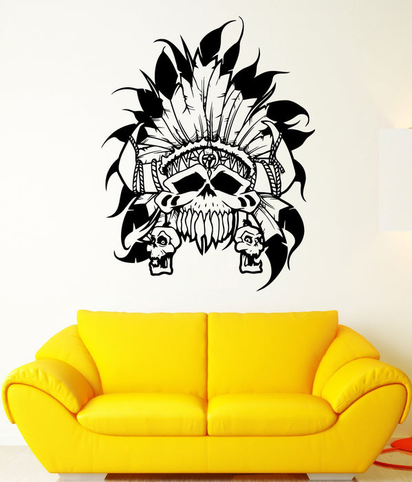 Wall Decal Skull Skeleton Eagle Feathers Sunny Headdress Vinyl Decal Unique Gift (ed335)