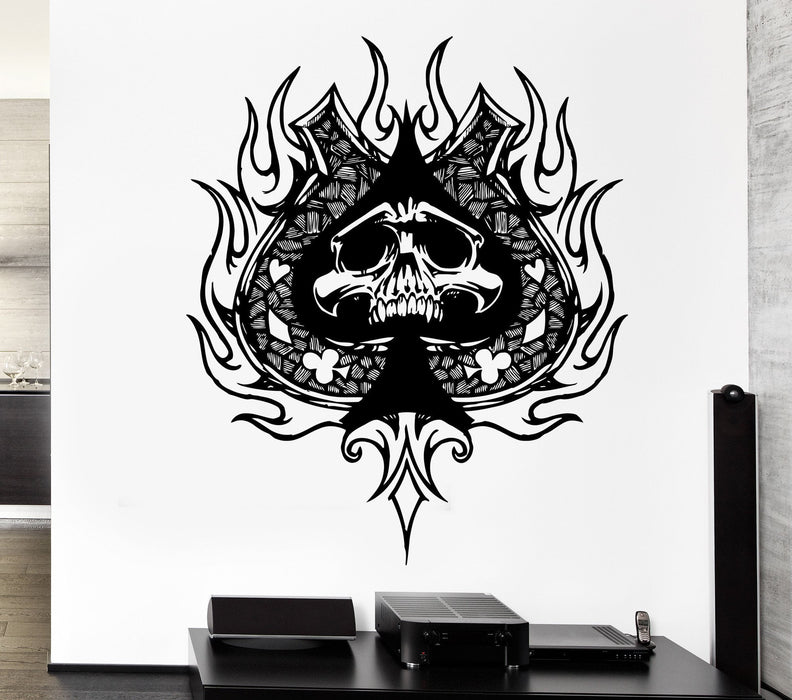 Wall Decal Skull Skeleton Playing Card Suits Death Spades Vinyl Decal Unique Gift (ed338)