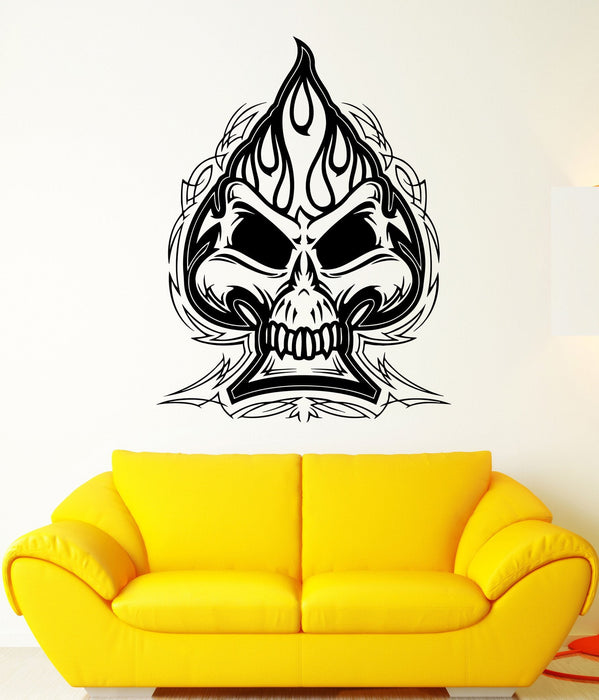 Wall Decal Skeleton Skull Fangs Angry Fire Monster Spades Vinyl Decal Unique Gift (ed339)