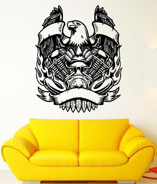 Wall Decal Bird Feathers Spades Fire Eagle Badge Skull Vinyl Decal Unique Gift (ed341)