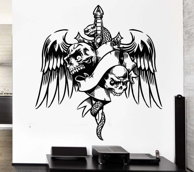 Wall Decal Skull Snake Bird Wings Sword Dagger Weapons Vinyl Decal Unique Gift (ed349)