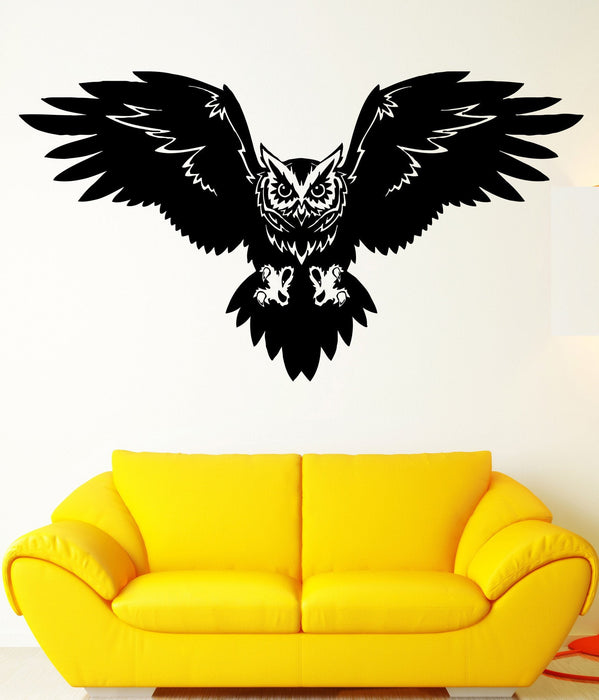 Wall Decal Bird Owl Predator Claws Wings Flying Wisdom Vinyl Decal Unique Gift (ed352)