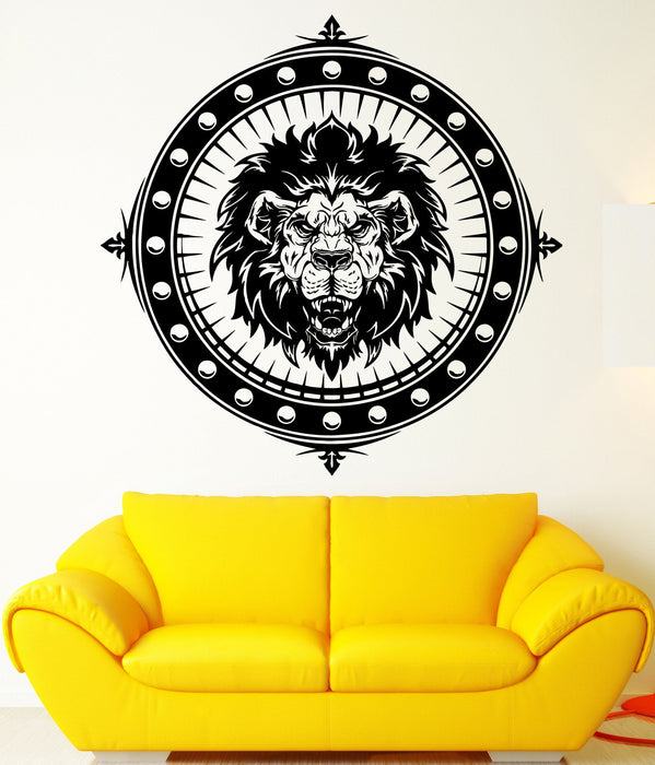 Wall Decal Leo Predator Shield Security Animal Grin Strength Vinyl Decal Unique Gift (ed359)