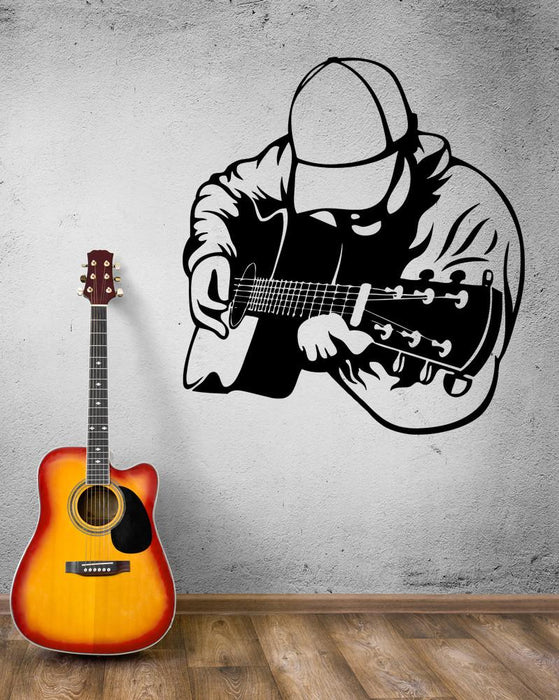 Wall Decal Musician Guitar Guitarist Musical Instrument Bard Vinyl Decal Unique Gift (ed369)