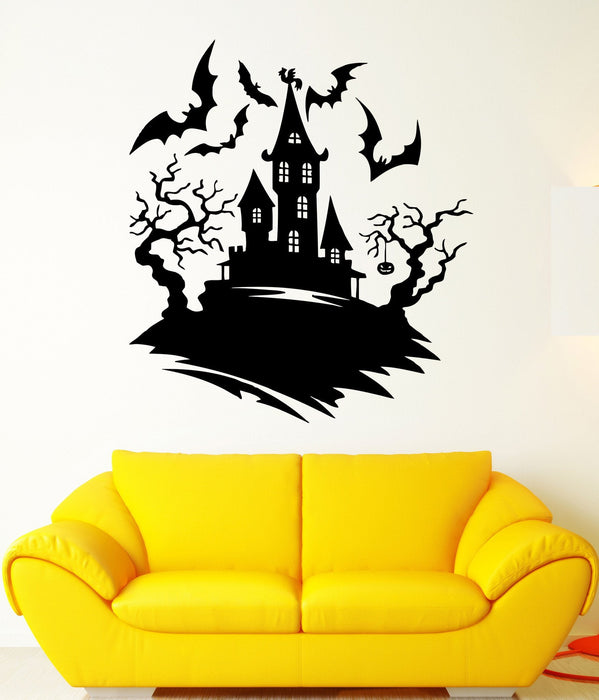 Wall Decal Darkness Night Bats Castle Halloween Tree Fear Vinyl Decal Unique Gift (ed376)