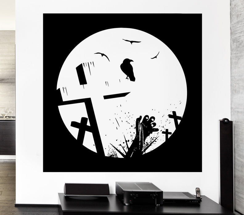 Wall Decal Raven Cemetery Crosses Grave Corpse Zombie Death Vinyl Decal Unique Gift (ed395)
