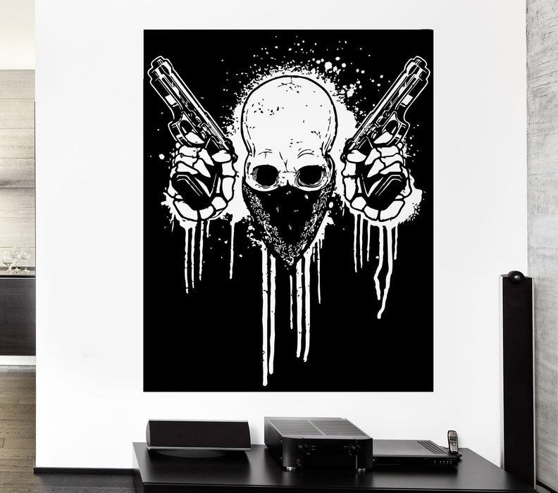 Wall Decal Skull Guns Guns Gangster Gangster Crime Offender Vinyl Decal Unique Gift (ed399)