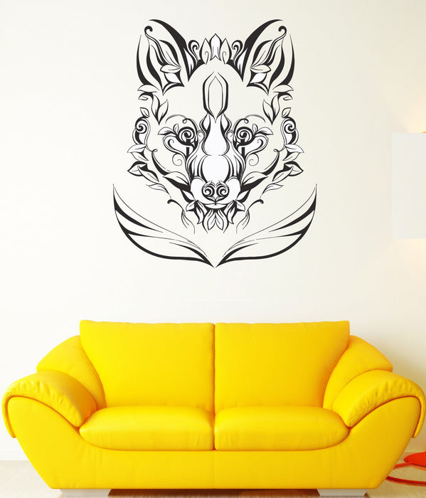 Wall Decal Animal Fox Predator Flowers Patterns Characters Vinyl Decal Unique Gift (ed409)