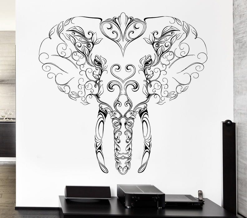 Wall Vinyl Sticker Decal Elephant Tusks Head Patterns Flowers Character Contemporary Unique Gift (ed410)