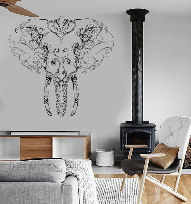 Wall Vinyl Sticker Decal Elephant Tusks Head Patterns Flowers Character Contemporary Unique Gift (ed410)