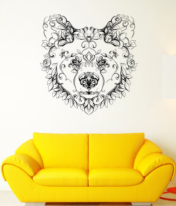 Wall Vinyl Sticker Decal Bear Head Animal Flower Character Patterns Arts Unique Gift (ed411)