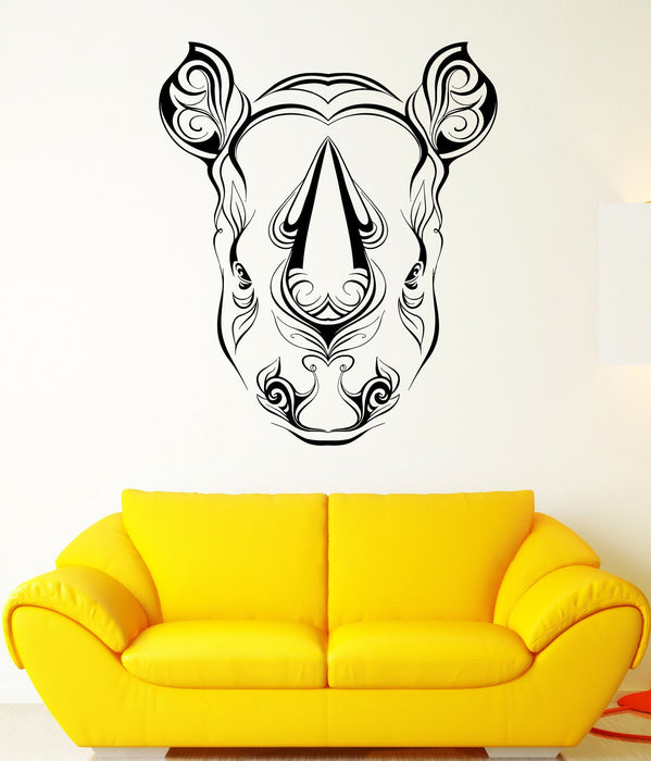 Wall Vinyl Sticker Decal Rhino Horn Head Patterns Flowers Leaves Animal Unique Gift (ed415)