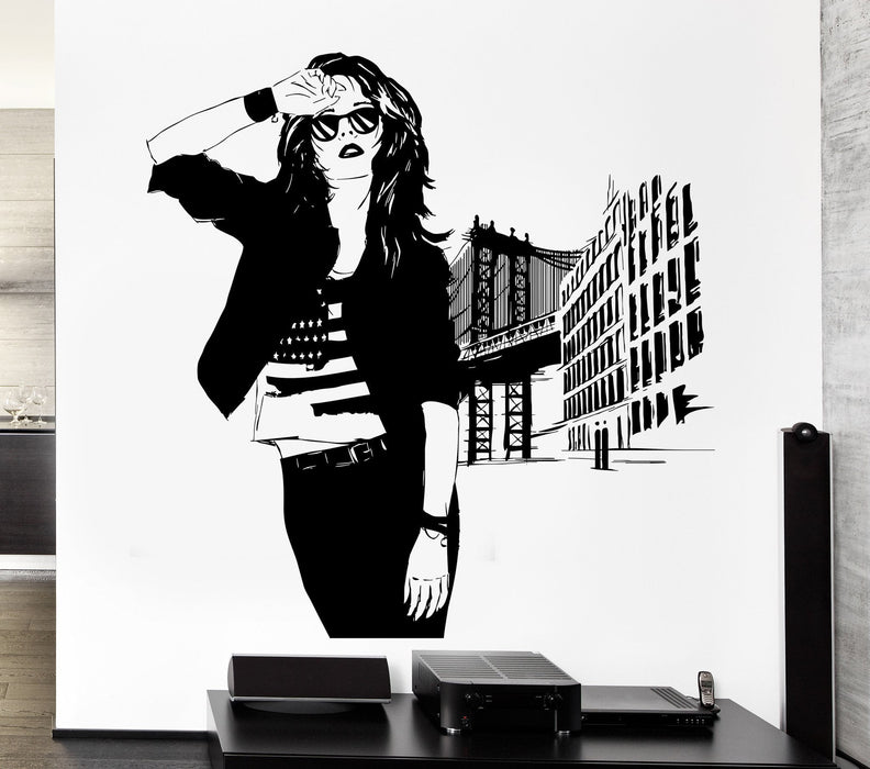 Wall Sticker Vinyl Decal Beautiful American Girl Sexy Woman City Decor Unique Gift (ed440)