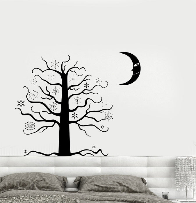 Wall Decal Night Moon Tree Snowflake Fairy Tale Bedroom Vinyl Stickers Unique Gift (ed460)