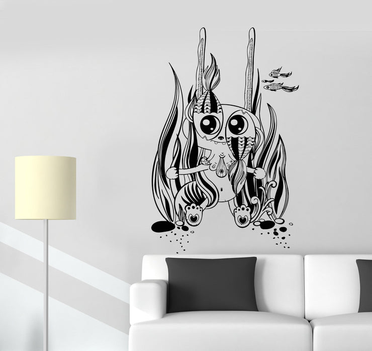 Wall Decal Fish Sea Ocean Bottom Seaweed Monster Bubbles Vinyl Decal Unique Gift (ed463)