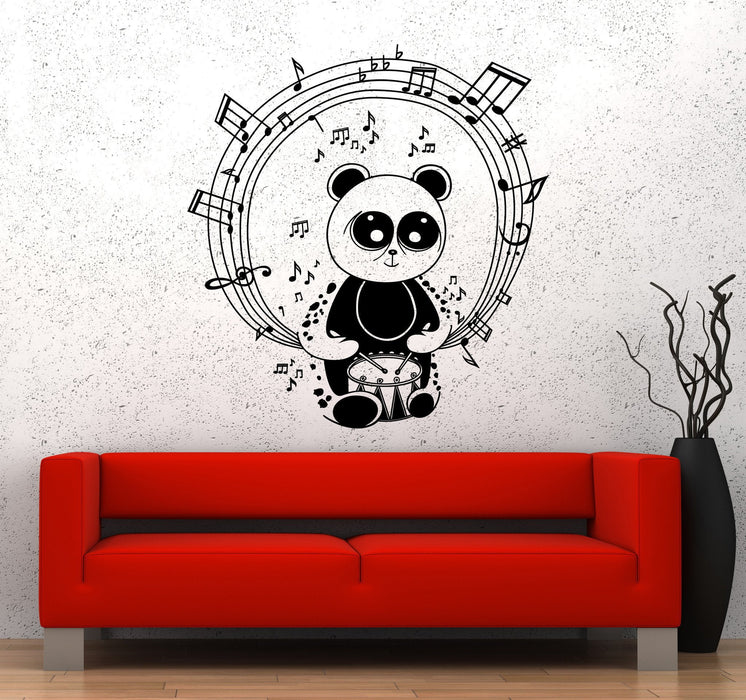Wall Vinyl Sticker Music Rhythm Panda Bear Drums Melody Kids Unique Gift (ed466)