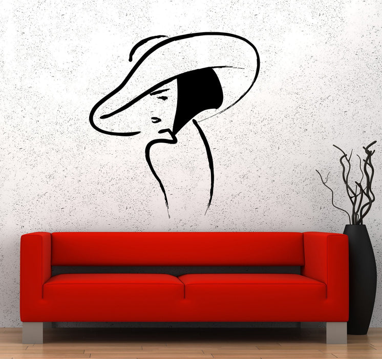 Wall Sticker Vinyl Decal Beautiful Girl Hat Fashion Beauty Woman Unique Gift (ed473)