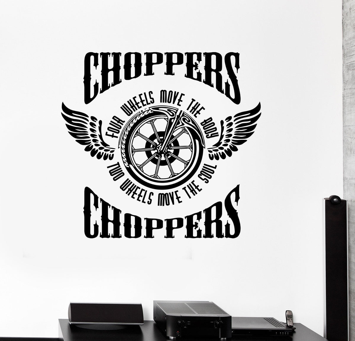 Wall Sticker Vinyl Decal Motorcycle Fire Bike Chopper Biker Wings Whee ...