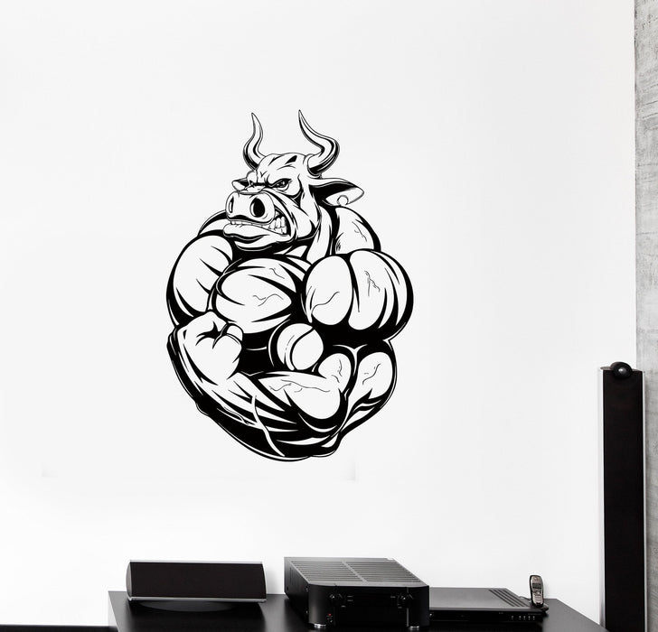 Wall Vinyl Sticker Decal Fitness Bodybuilding Angry Bull Muscles Animals Unique Gift (ed494)