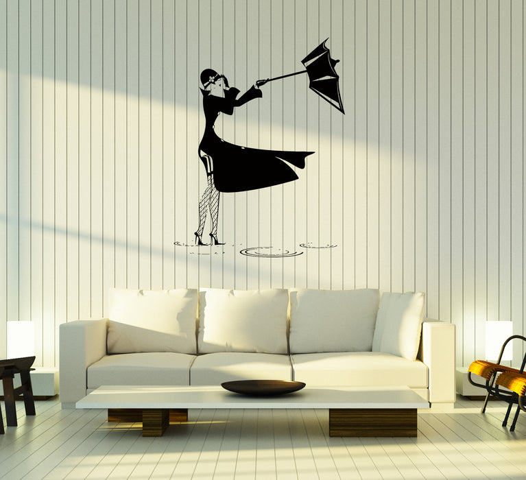 Wall Stickers Girl Puddle Rain Thunderstorm Wind Umbrella Vinyl Decal Unique Gift (ed503)