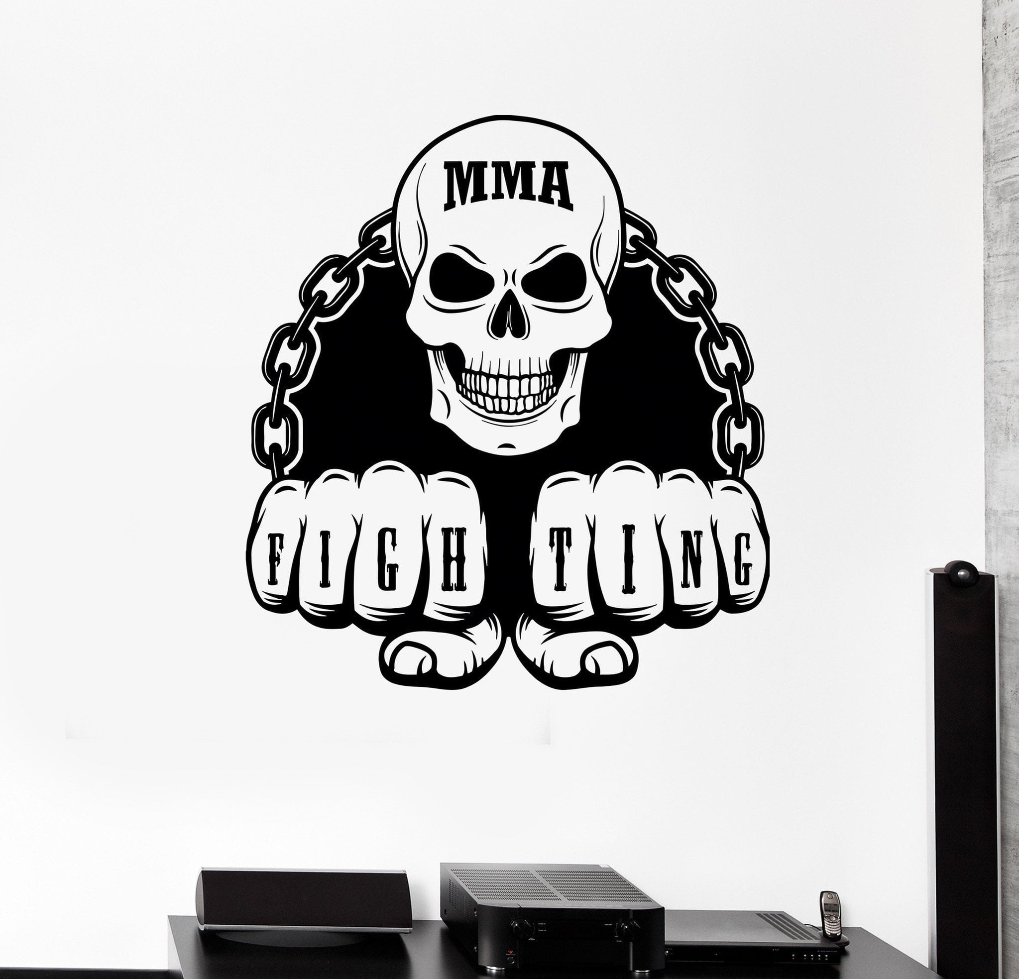 Wall Sticker Fighting Skeleton Skull Strength Danger Chain Vinyl Decal ...