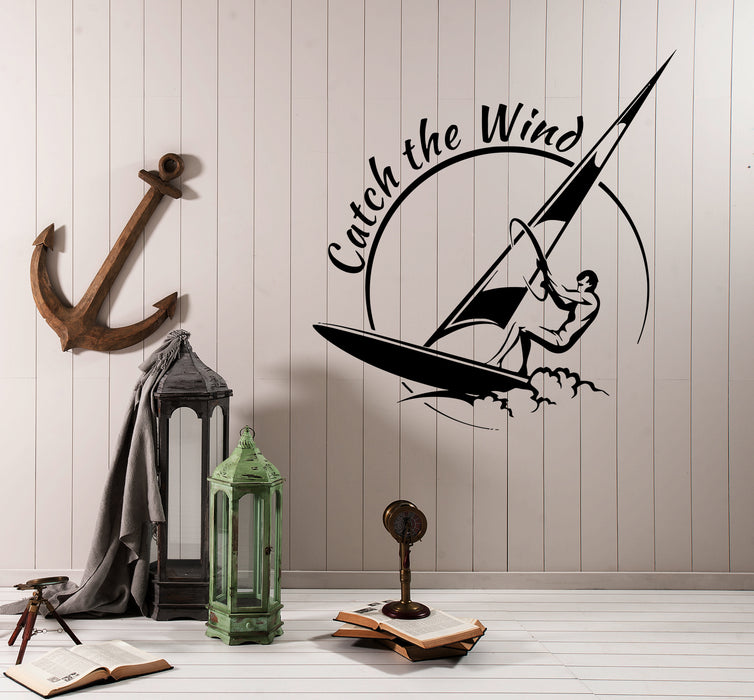 Wall Vinyl Sticker Decal Sports Decor Catch The Wind Surf Wave Title Unique Gift (ed543)