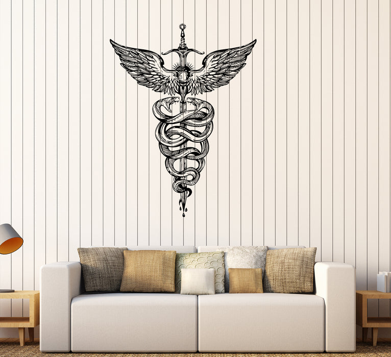 Wall Vinyl Sticker Decal Staff Hermes Mythology Decor Snake Sword Weapon Unique Gift (ed554)