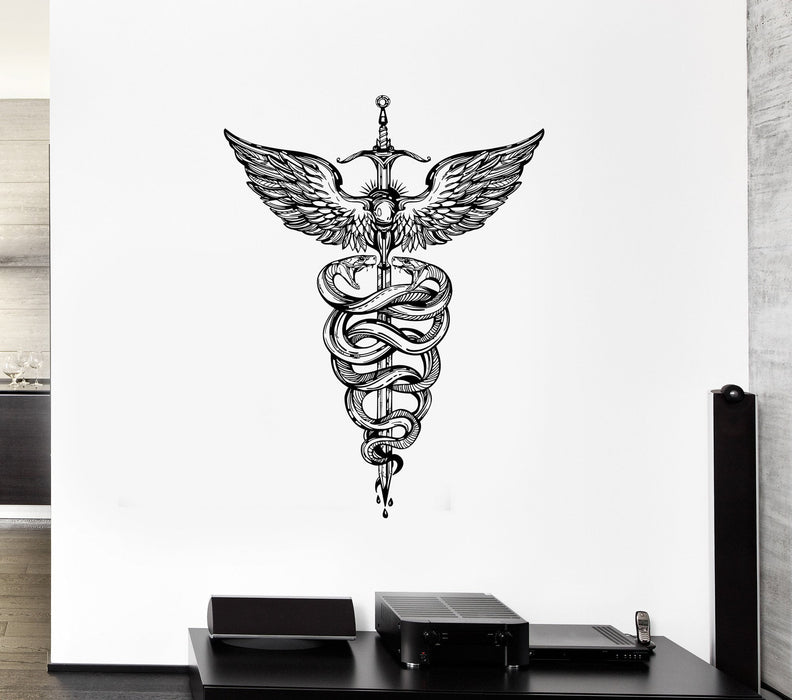 Wall Vinyl Sticker Decal Staff Hermes Mythology Decor Snake Sword Weapon Unique Gift (ed554)