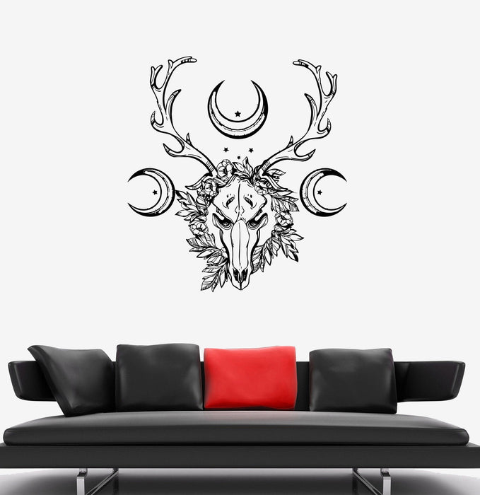 Wall Sticker Animal Skull Occult Moon Pattern Horn Wreath Vinyl Decal Unique Gift (ed557)