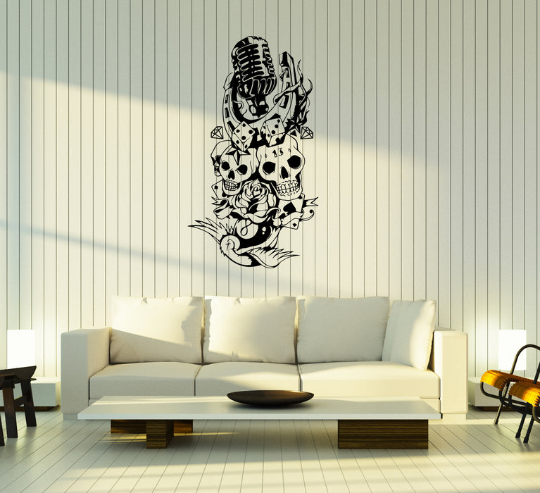Wall Decal Skull Luck Horseshoe Symbol Dice Microphone Vinyl Sticker Unique Gift (ed568)