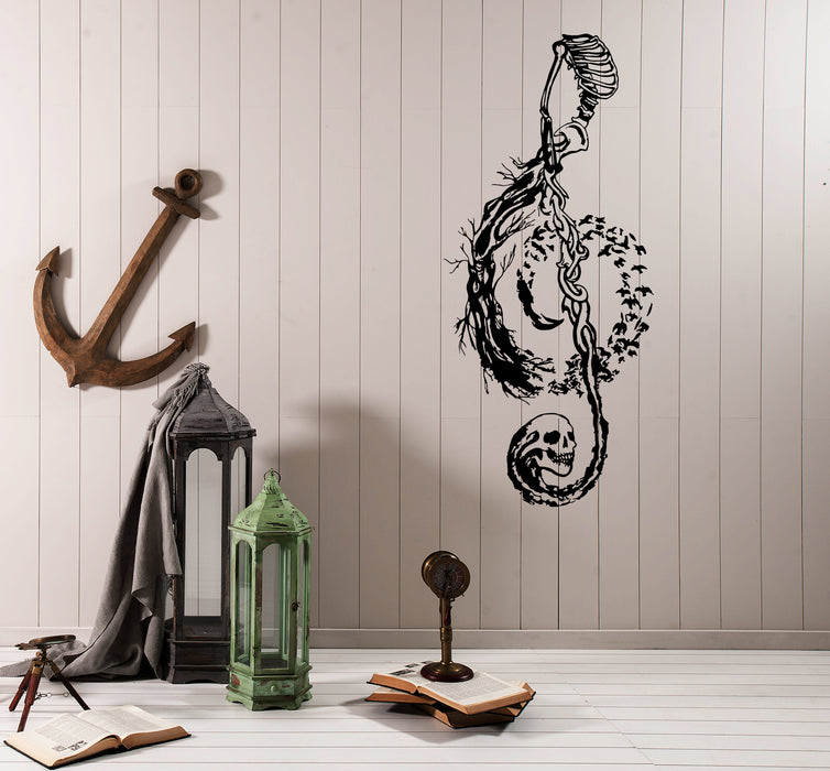 Wall Decal Treble Clef Bird Skeleton Skull Pattern Vinyl Sticker Unique Gift (ed569)