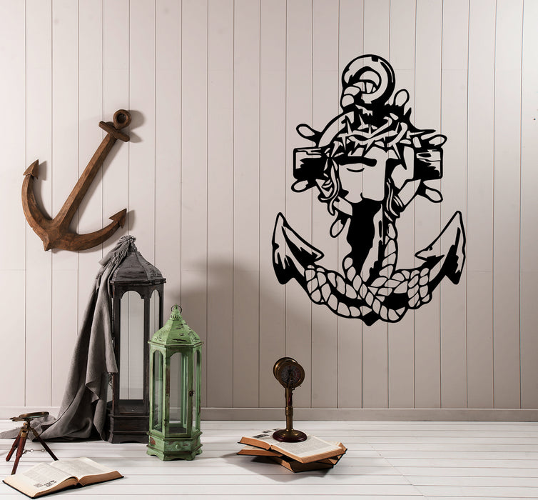 Wall Decal Anchor Ocean Sea Captain Sailor Pattern Vinyl Sticker Unique Gift (ed575)