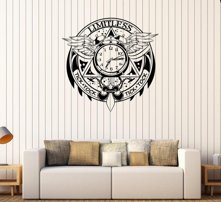 Wall Decal Limitless Clock Time Flying Wings Symbols Vinyl Sticker Unique Gift (ed589)