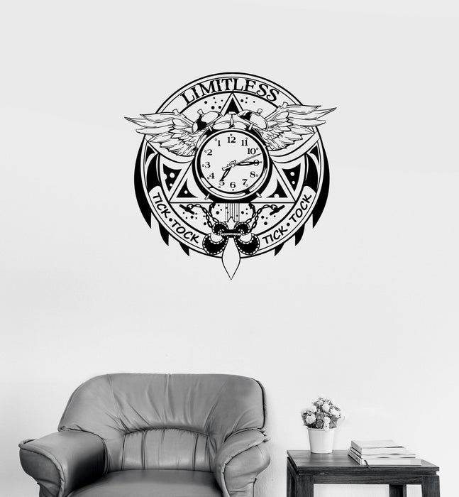 Wall Decal Limitless Clock Time Flying Wings Symbols Vinyl Sticker Unique Gift (ed589)