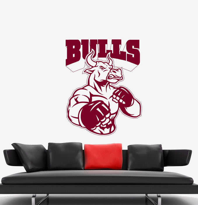 Wall Decal Animal Bull Power Sport Martial Arts Fighter Fight Vinyl Sticker Unique Gift (ed598)