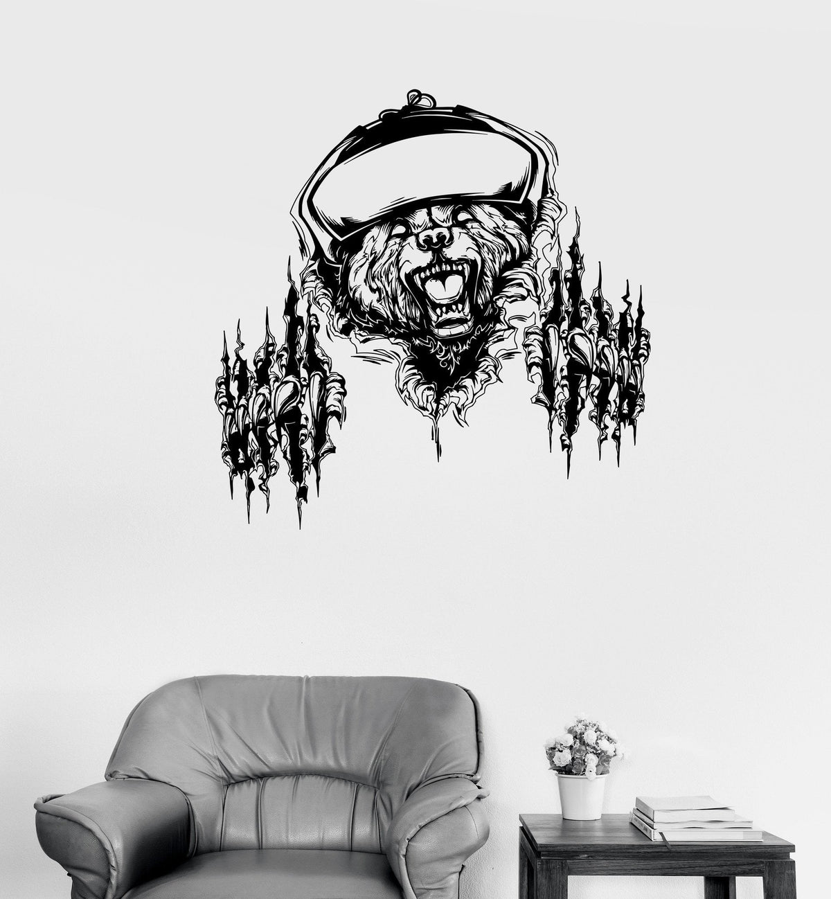 Wall Decal Fierce Grizzly Bear Animal Power of Rage Claws Grin Vinyl S ...