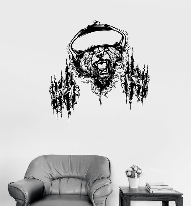 Wall Decal Fierce Grizzly Bear Animal Power of Rage Claws Grin Vinyl Sticker Unique Gift (ed601)