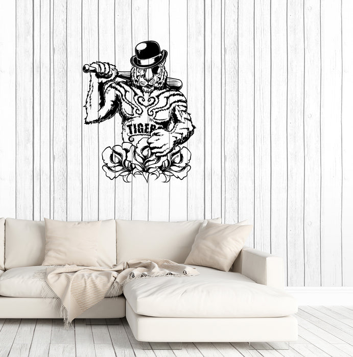 Wall Decal Tiger Bandit Mafia Baseball Bat Weapon Power Animals Vinyl Sticker Unique Gift (ed604)