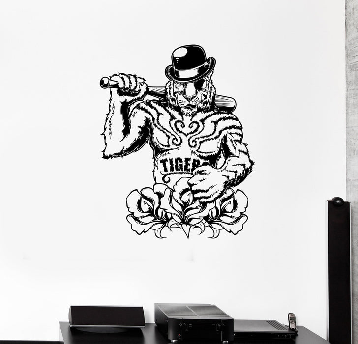 Wall Decal Tiger Bandit Mafia Baseball Bat Weapon Power Animals Vinyl Sticker Unique Gift (ed604)