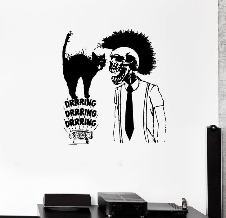Wall Decal Skeleton Skull Punk Cat Phone Psychosis Crazy Vinyl Sticker Unique Gift (ed606)