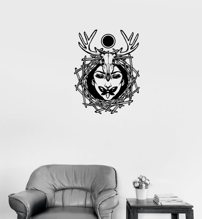 Wall Decal Girl Skull Animal Butterfly Magic Occult Vinyl Sticker Unique Gift (ed610)