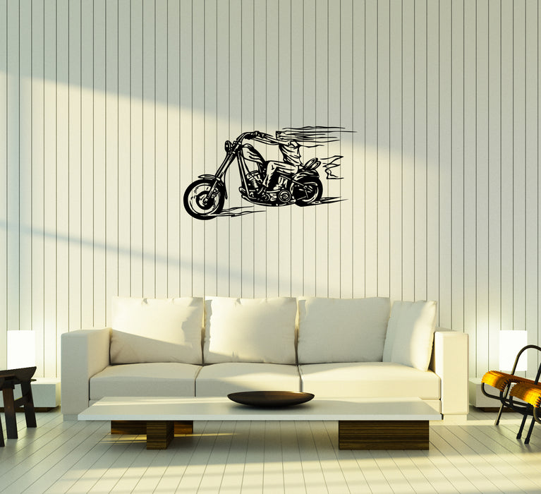 Wall Decal Fire Skeleton Biker Bike Motorcycle Racer Vinyl Sticker Unique Gift (ed621)