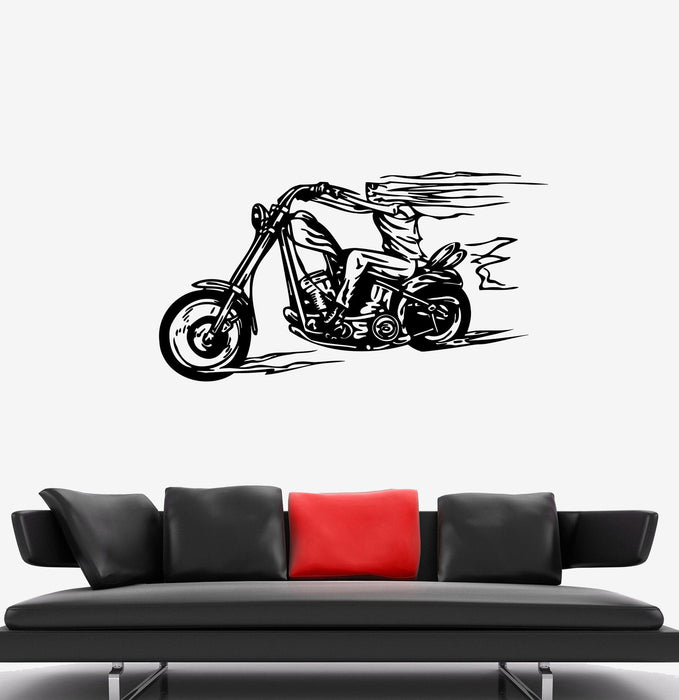 Wall Decal Fire Skeleton Biker Bike Motorcycle Racer Vinyl Sticker Unique Gift (ed621)