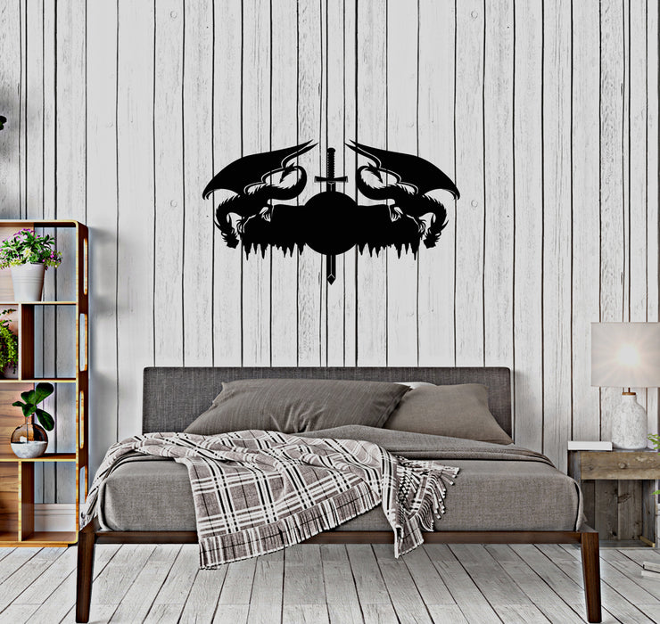 Wall Decal Dragons Serpent Beast Symbol Sword Warrior Fight Battle Vinyl Sticker Unique Gift (ed632)