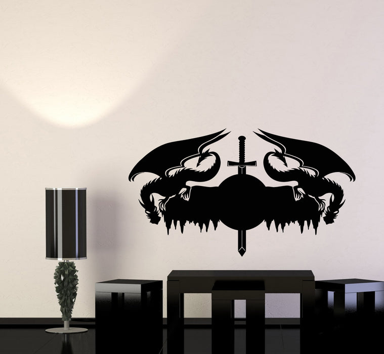 Wall Decal Dragons Serpent Beast Symbol Sword Warrior Fight Battle Vinyl Sticker Unique Gift (ed632)