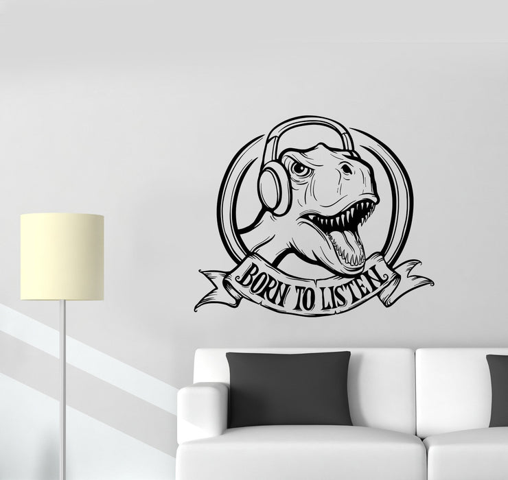 Wall Decal Music Melody Headphones Listening Rock Dinosaur Reptile Vinyl Sticker Unique Gift (ed633)