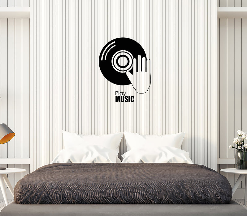 Wall Decal Musical Plate Vintage Retro DJ Melody Music Play Vinyl Sticker Unique Gift (ed637)