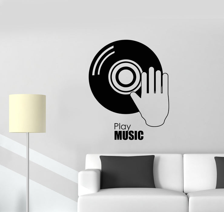 Wall Decal Musical Plate Vintage Retro DJ Melody Music Play Vinyl Sticker Unique Gift (ed637)