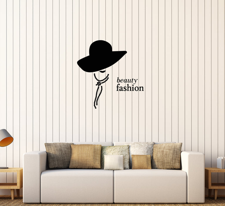 Wall Decal Woman Hat Lady Fashion Beauty Style Decorating Vinyl Sticker Unique Gift (ed647)